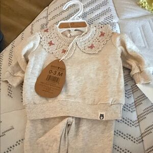 Charming Beige Baby Sweater with Lace Collar